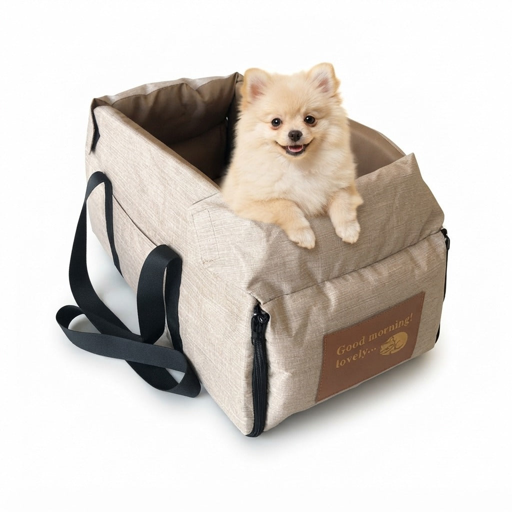 Cadeirinha de console cáqui com cachorro