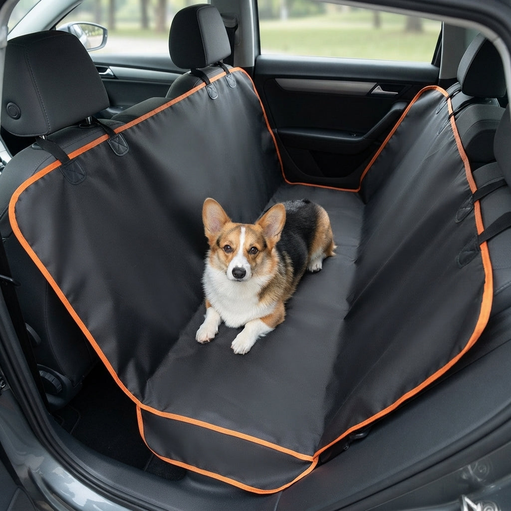Corgi deitado na capa de banco impermeável