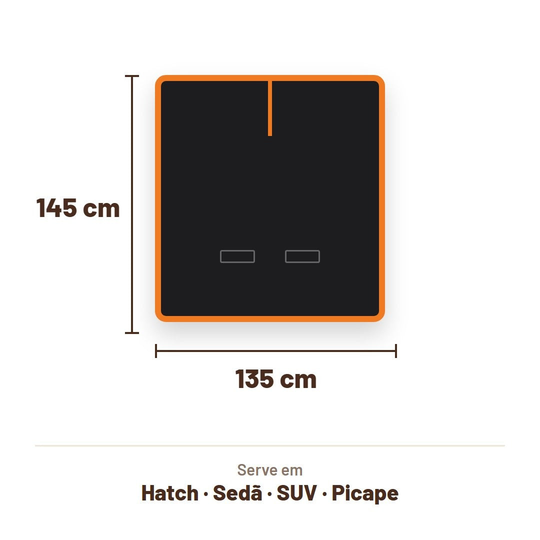 Medidas da capa: 145 x 135 cm, serve em hatch, sedã, SUV e picape