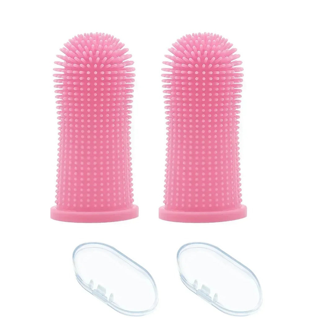 Kit 2 escovas de dedo rosa com estojos