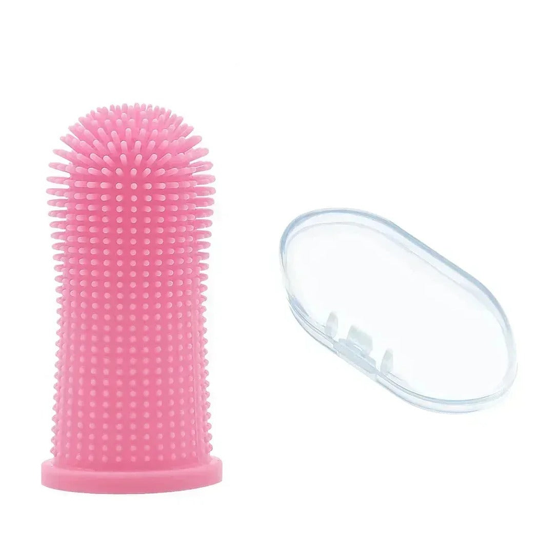 Escova de dedo rosa e estojo